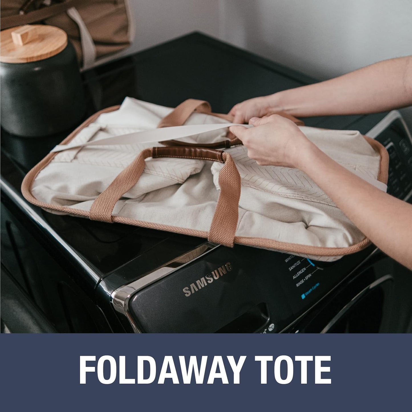 CleverMade Collapsible Laundry Tote - LUXE Cream Herringbone 2Pack 50L -Foldable Storage Organization Container Clothes Laundry Room Storage Solution