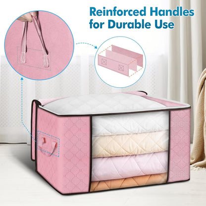 90 L Large Storage Bags 6 Pack Clothes Storage Bins Foldable Closet Organizer Storage Containers Storage and Organization for Blanket Comforters Bed Sheets Pillows (Pink)