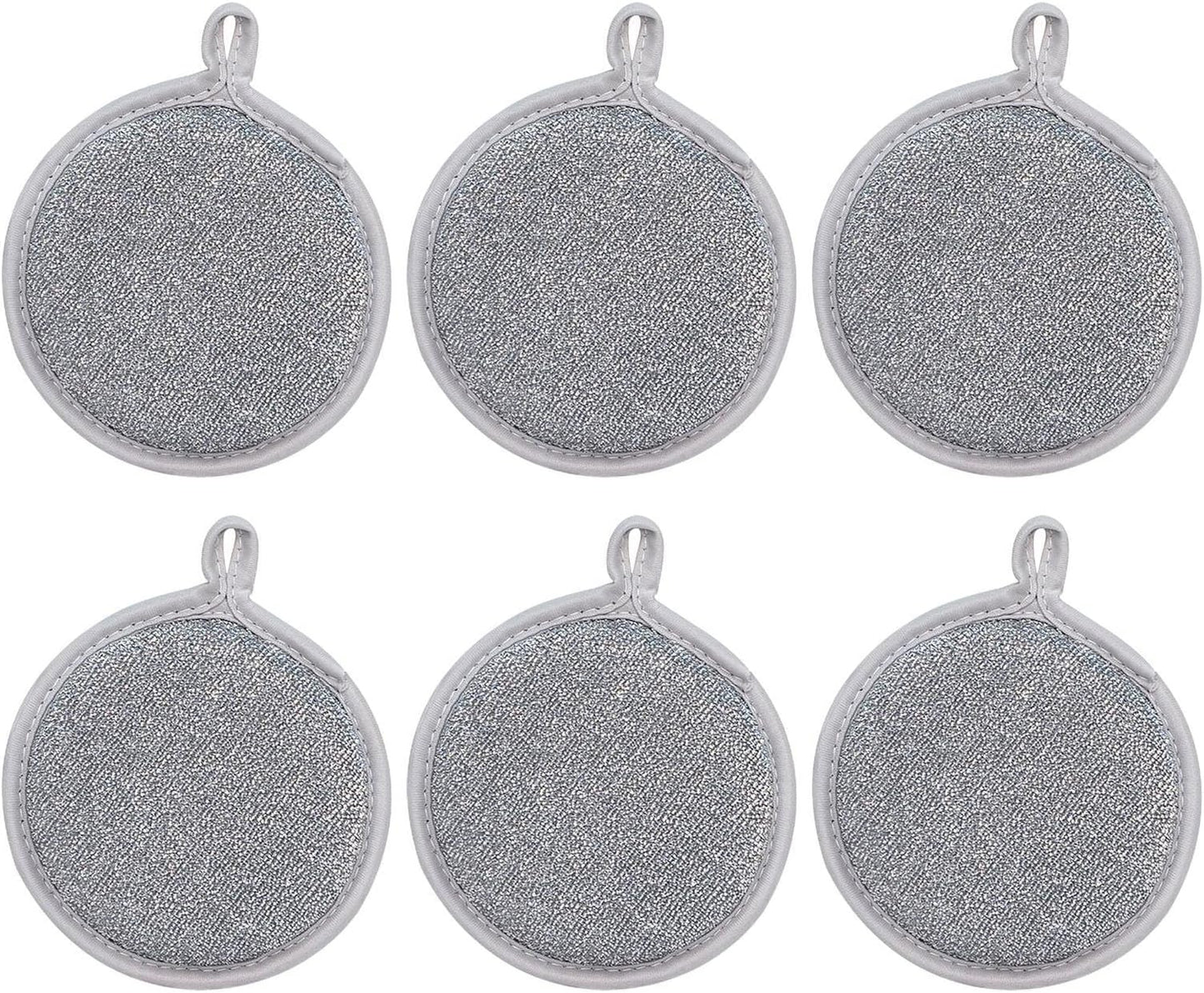 Dish Sponges Kitchen, Steel Wire Reusable Scrub Sponge, 6pcs Multipurpose Cleaning Cloths, Compact Non Scratch Scouring Pads for Tableware, Utensils, Cookware and Sink Cleaning