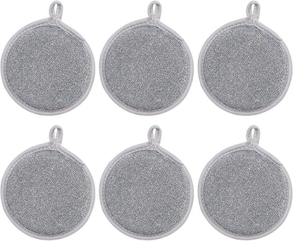 Dish Sponges Kitchen, Steel Wire Reusable Scrub Sponge, 6pcs Multipurpose Cleaning Cloths, Compact Non Scratch Scouring Pads for Tableware, Utensils, Cookware and Sink Cleaning