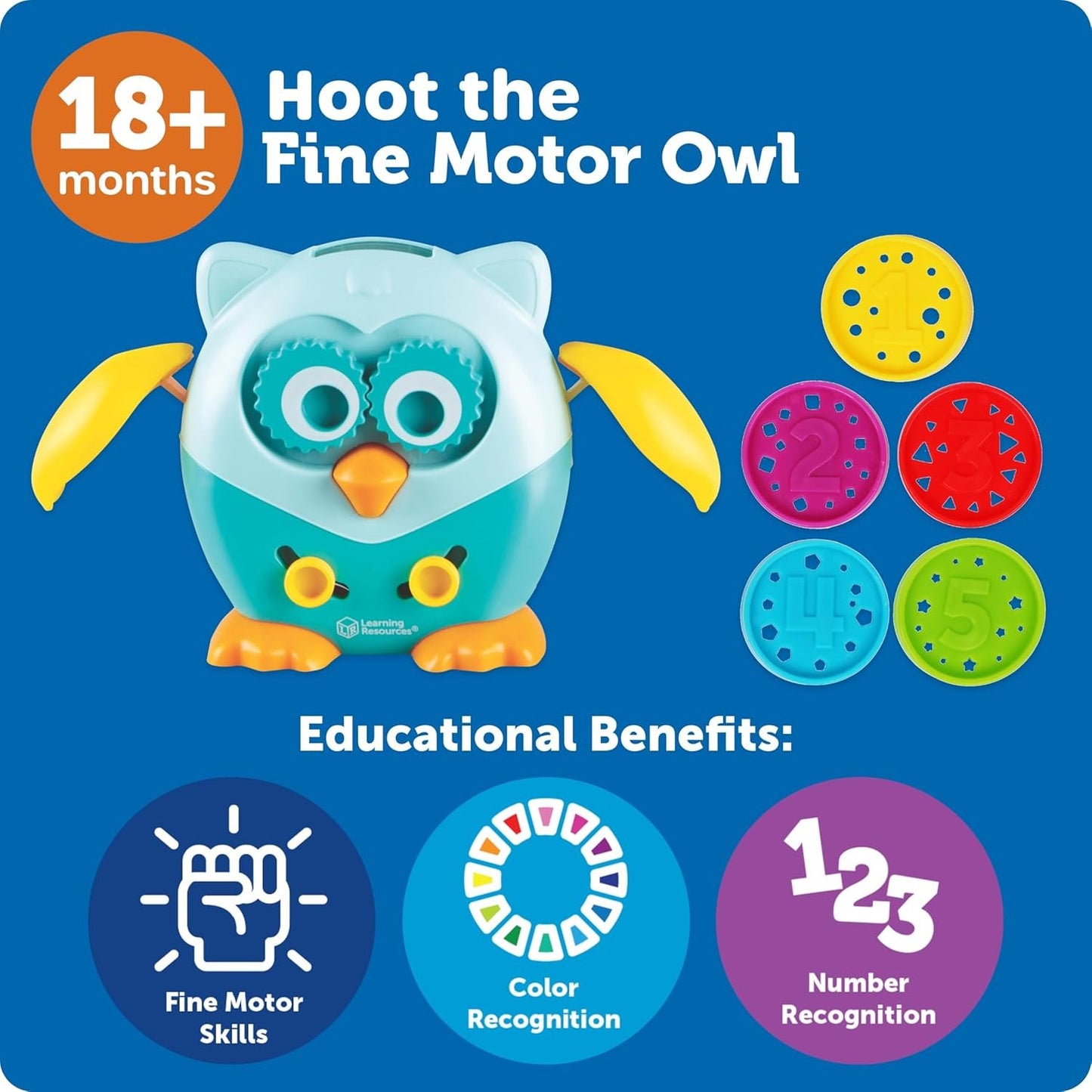 Learning Resources Hoot The Fine Motor Owl - 6 Pieces, Ages 18+ Months Toddler Learning Toys, Fine Motor and Sensory Toys for Toddlers, Educational Toys for Toddlers