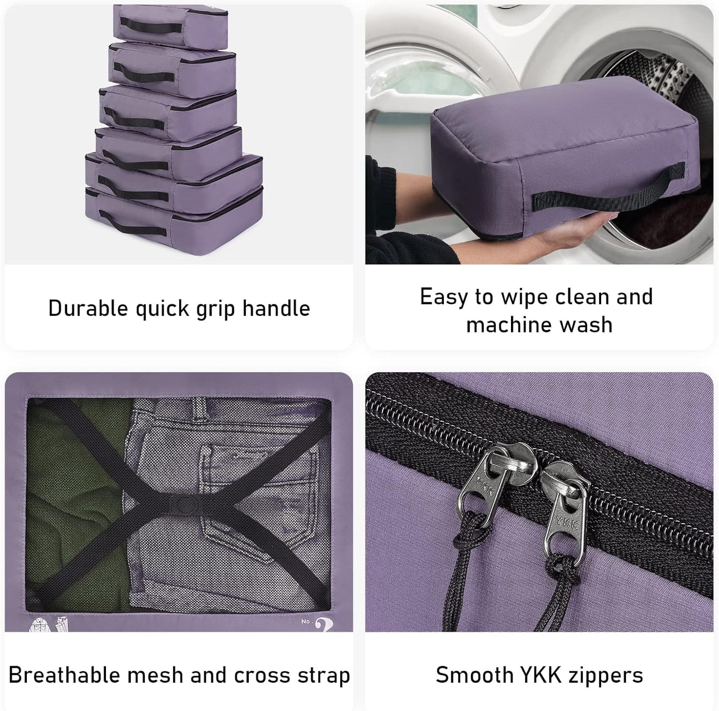 ECOHUB Organizer Suitcases 7 Pieces Packing Cubes Kit Travel Kit Environmentally Friendly PET Travel Accessories Organizer Space-Saving Travel Shoe Holder Organizer Backpack (Purple)