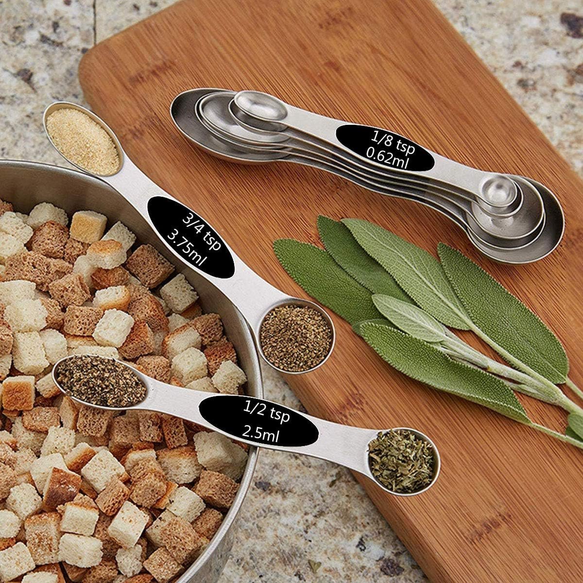 DILISS Magnetic Measuring Spoons Set, Dual Sided, Stainless Steel, Fits in Spice Jars, Set of 8 for Measuring Dry and Liquid Ingredients (Black)