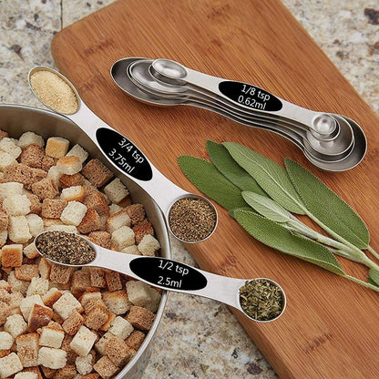 DILISS Magnetic Measuring Spoons Set, Dual Sided, Stainless Steel, Fits in Spice Jars, Set of 8 for Measuring Dry and Liquid Ingredients (Black)