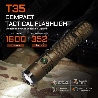 ACEBEAM T35 Tactical EDC Flashlight Gifts for Men, 1600 High Lumens Flashlight Rechargeable, Dual Switches Tactical Flashlight, Super Bright Pocket LED Flashlight for Emergency, Camping, T35-C-5000K
