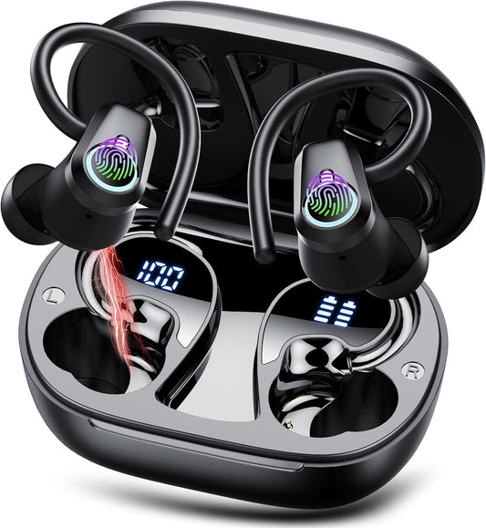 Wireless Earbuds, Bluetooth 5.3 Ear Buds Sport Headphones Bluetooth Wireless, 50H Playtime Stereo Bluetooth Earbuds, IP7 Waterproof Bluetooth Headphones Noise Cancelling Mics, Dual LED Display, Black