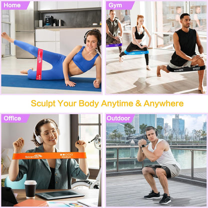 Resistance Bands [Set of 5] Exercise Bands Set for Women and Men 5 Strength Levels Latex Elastic Stretch Loop Physio Fitness Equipment for Home Gym Pilates Yoga Workout - Carry Bag Included
