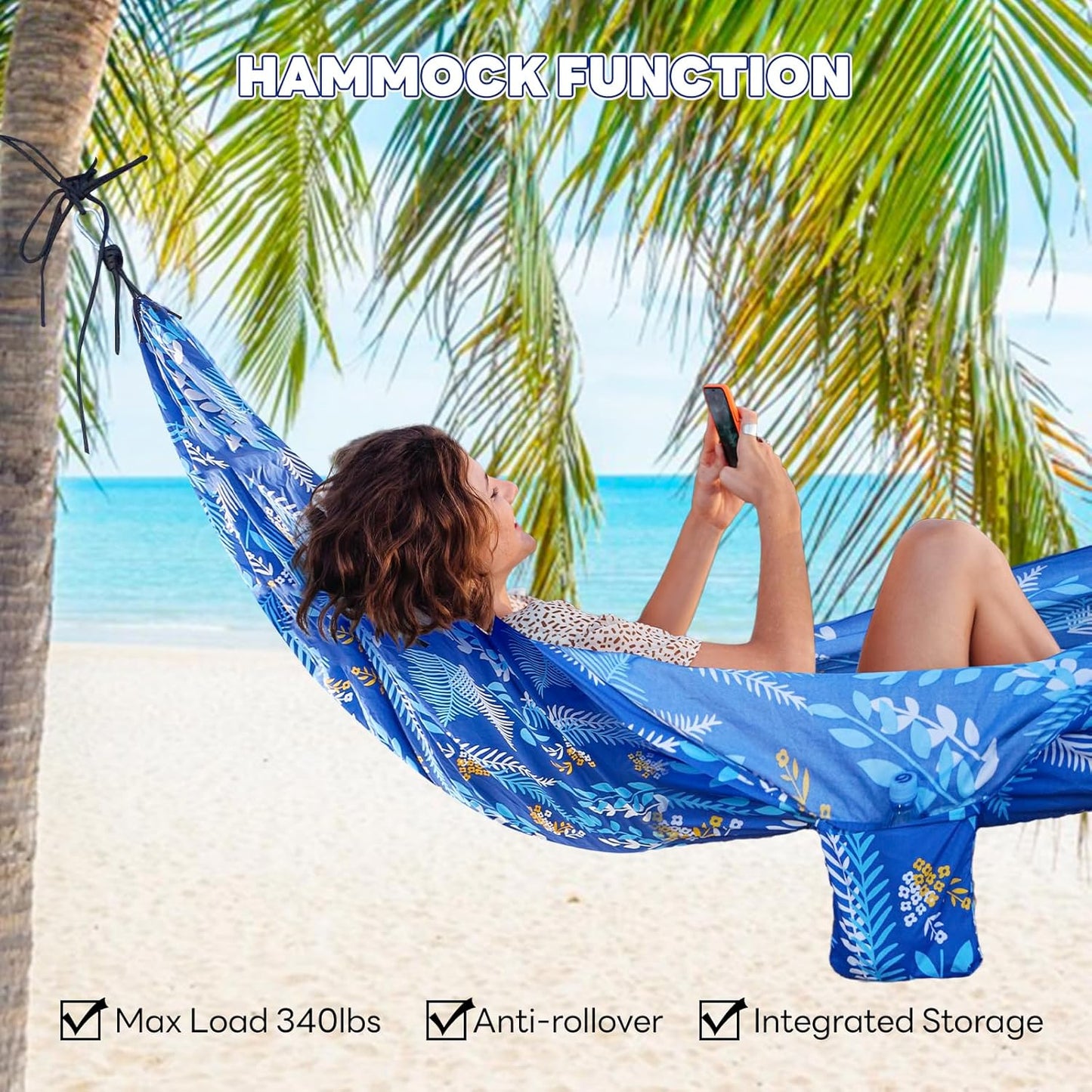 Outdoor Camping Hammock - Camping Gear - Portable Hammocks with Hanging Ropes - Parachute Lightweight Hammock - 210D Nylon Tree Tent for Camping, Travel, Beach, Backyard, Hiking, Indoor (Blue)