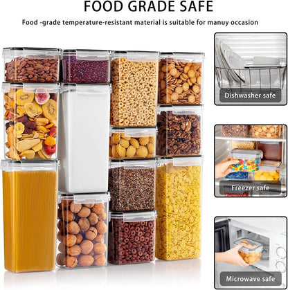 Feshory 16 Pack Airtight Food Storage Containers Set for Kitchen & Organisation - Pantry Storage Organiser, Cereal Storage Containers with 100% Leak-Proof Lids Ideal for Dry and Wet Food