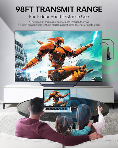Wireless HDMI Transmitter and Receiver - 4K Decoding 1080P 60HZ Output, Dual Band 2.4GHZ/5GHz, 98FT, Streaming Video Audio from Laptop, PC, STB, Camera to TV, Projector, Monitor(Black)