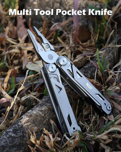 RUSH DEER Multi-Tool 18-in-1 Essential Survival Tools and Multitools Plier- Versatile Camping Tool Kit-Gift for Men-Ultimate Versatile Toolkit for DIY, Outdoor (Sliver)