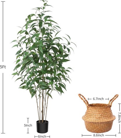 Ferrgoal Artificial Eucalyptus Tree, 55 Inch Tree Fake Plant in Pot for Home and Office Decor, Potted Faux Plants Tall Artificial Trees for Indoor, Outdoor, Lifelike Home Decoration