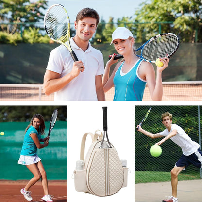 Athletic Racket Gear Backpack, Multi-Pocket Carry Bag, Waterproof Shell, 32x12x42cm Shoe Compartment Padded Straps, for Outdoor Gym Travel School Court Fitness Apparel Accessories