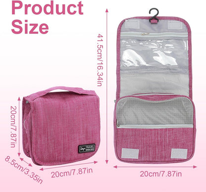 AGDGV Large Capacity Waterproof Travel Toiletry Bag with Hanging Hook - Multifunctional Organizer for Full-Sized Shampoo, Cosmetics & Toiletries | Portable Dopp Kit for Women & (Rose Red 21.8x19.5 cm)