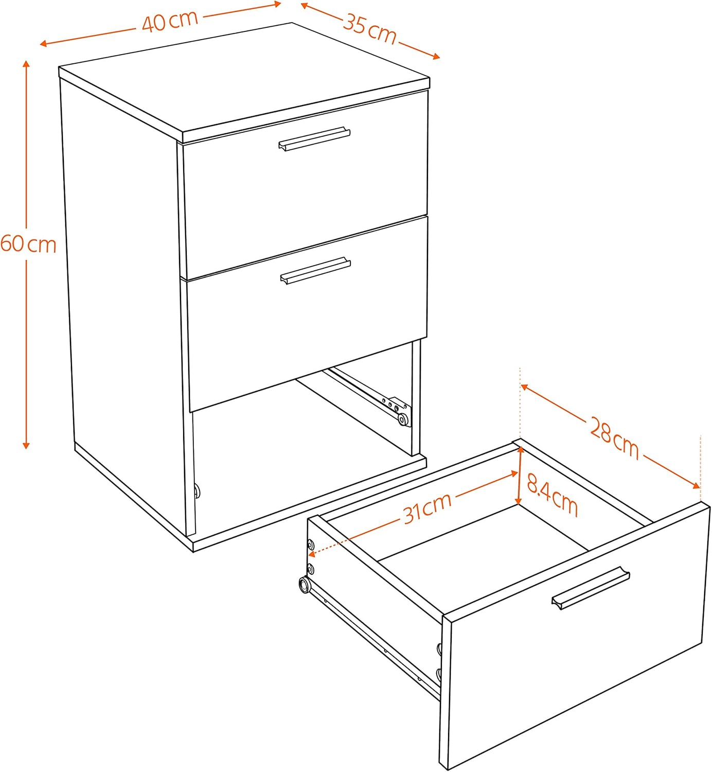 Yaheetech Bedside Table Bedside Modern Bedside Table with 3 Drawers Bedroom Furniture Black Coffee Table Living Room Drawer 40 x 35 x 60 cm