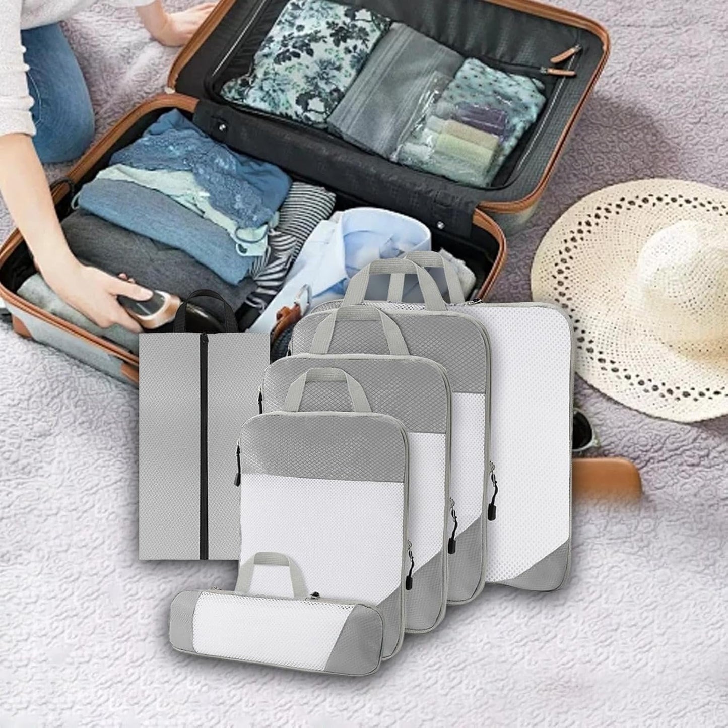 Gralara Ultimate Travel Packing Cubes Set for Seamless Organization, White