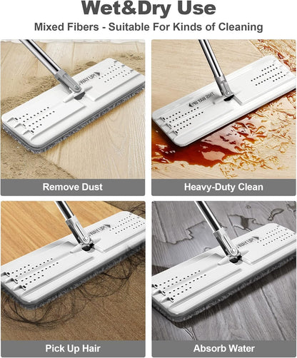 JOYMOOP Mop and Bucket with Wringer Set, Hands Free Flat Floor Mop and Bucket, with 3 Washable Microfiber Mops, Wet and Dry Use, Floor Cleaning System