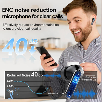 Wireless Earbuds, 2025 Bluetooth 5.3 Headphones HiFi Stereo Ear Bud, 40Hrs Playtime Bluetooth Earbuds with 4 ENC Noise Cancelling Mics, IP7 Waterproof, LED Display Wireless Earphones for Android/iOS