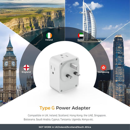 UK Plug Adapter, TESSAN Canada to UK Power Adapter with 4 Outlets 3 USB (1 USB C Port), Type G Travel Plug for England British Ireland Scotland Dubai, 2 Pack