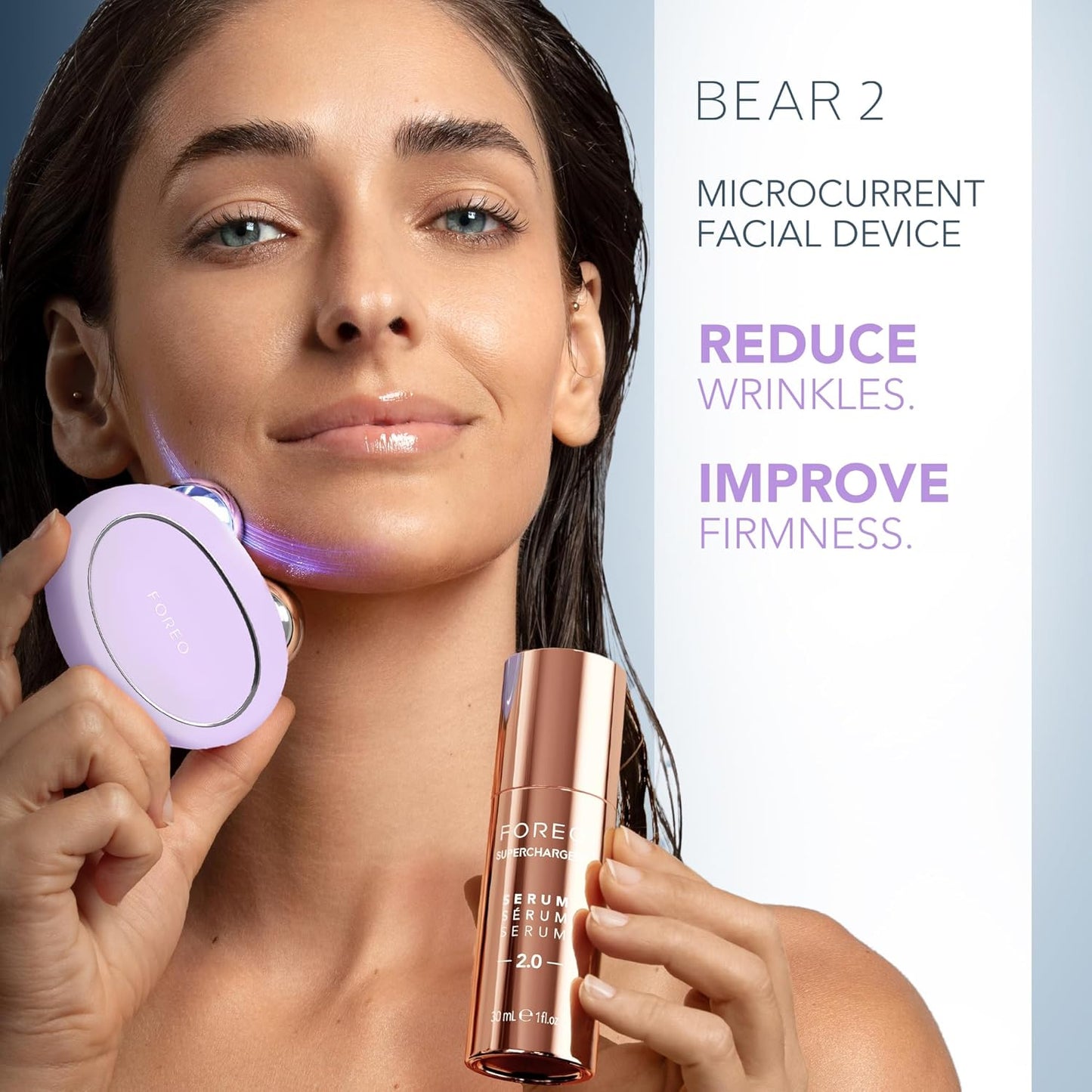 FOREO Total Facelift Bundle - BEAR 2 Advanced Microcurrent Facial Device + SUPERCHARGED SERUM 2.0 30 ml + SUPERCHARGED HA+PGA Triple Action Intense Moisturizer 15 ml - Anti Aging - Skin Care Tools