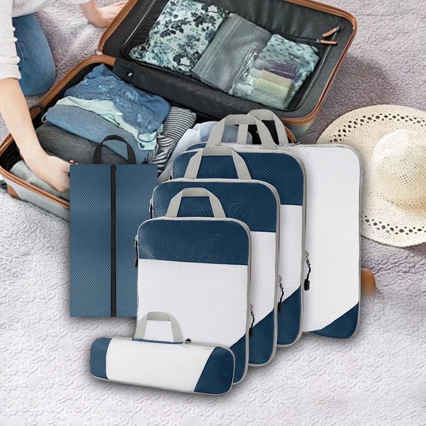 Gralara Ultimate Travel Packing Cubes Set for Seamless Organization, Navy Blue