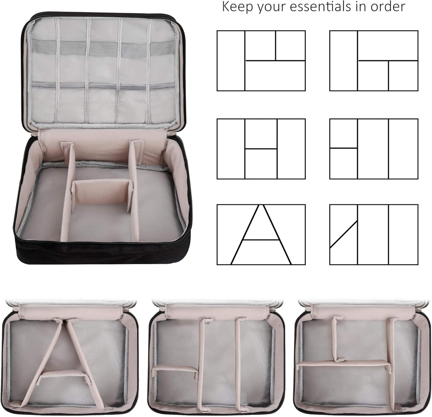 QIMEI-SHOP Electronic Accessories Bag Waterproof Case for Electronics Multifunctional Organizer for Hard Disk Cables Portable Charger Tablet, Black, modern