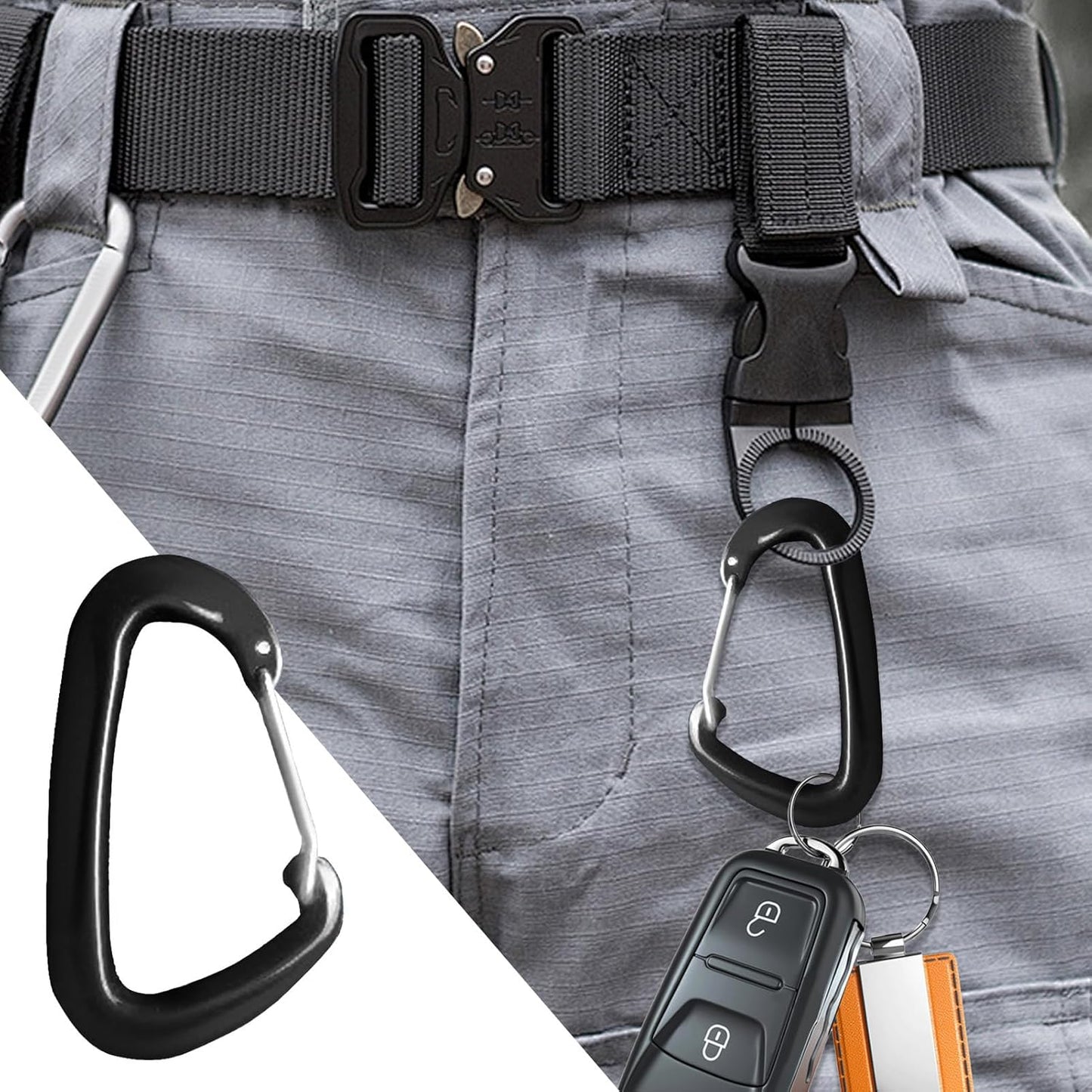 Carabiner Clip, D Shaped Spring Hook, Small Carabiners, Camping Accessories Buckle, Multipurpose Outdoor Gear for Hiking, Climbing, Backpacking, and Adventure Activities, Aluminum
