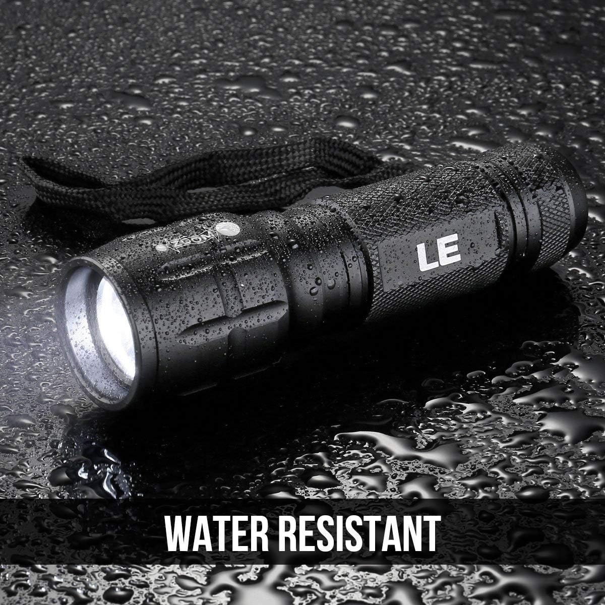 LE LED Torch, Super Bright Battery Powered Flashlight with Adjustable Focus, Waterproof, Handheld Tactical Mini Torches, Lightweight Flashlight for Emergency,Running, 3 AAA Batteries Included