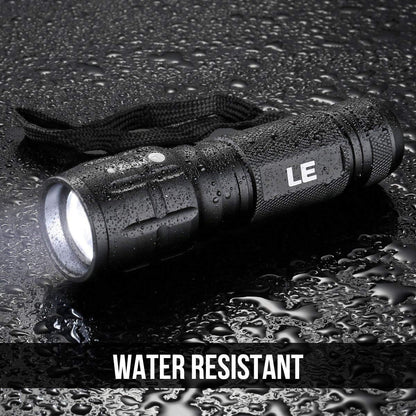 LE LED Torch, Super Bright Battery Powered Flashlight with Adjustable Focus, Waterproof, Handheld Tactical Mini Torches, Lightweight Flashlight for Emergency,Running, 3 AAA Batteries Included