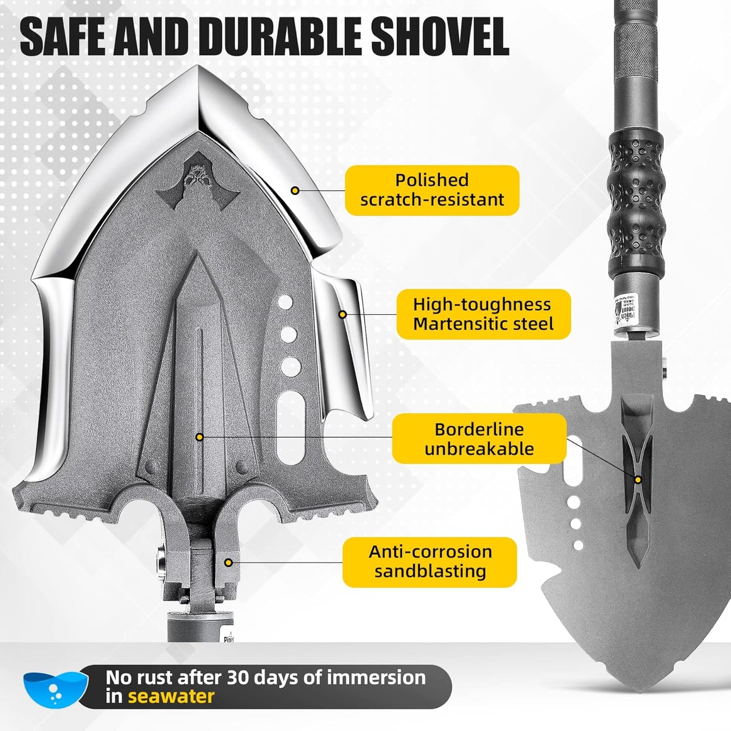 ANNIHILATE Tactical Shovel Camping(F-A3),6 Shifts with One Button Military Multifunctional Shovel,Folding Survival Shovel Multitool(24.4 Inch)