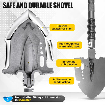 ANNIHILATE Tactical Shovel Camping(F-A3),6 Shifts with One Button Military Multifunctional Shovel,Folding Survival Shovel Multitool(24.4 Inch)