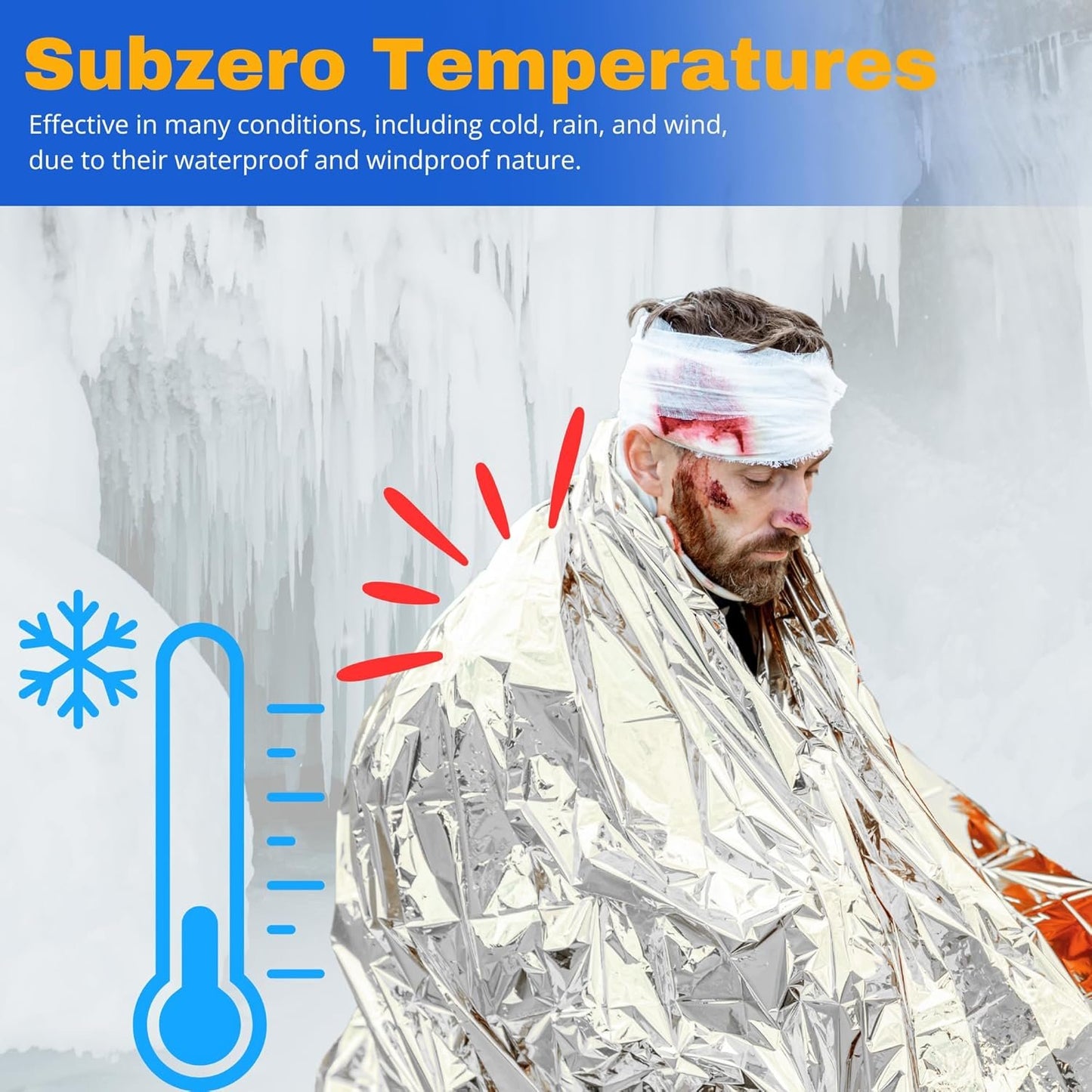 FRONTLINE Emergency Thermal Blankets Large 54" x 84" Mylar Blankets Survival Gear Camping Gear Emergency Space Blanket First Aid for Survival (4)