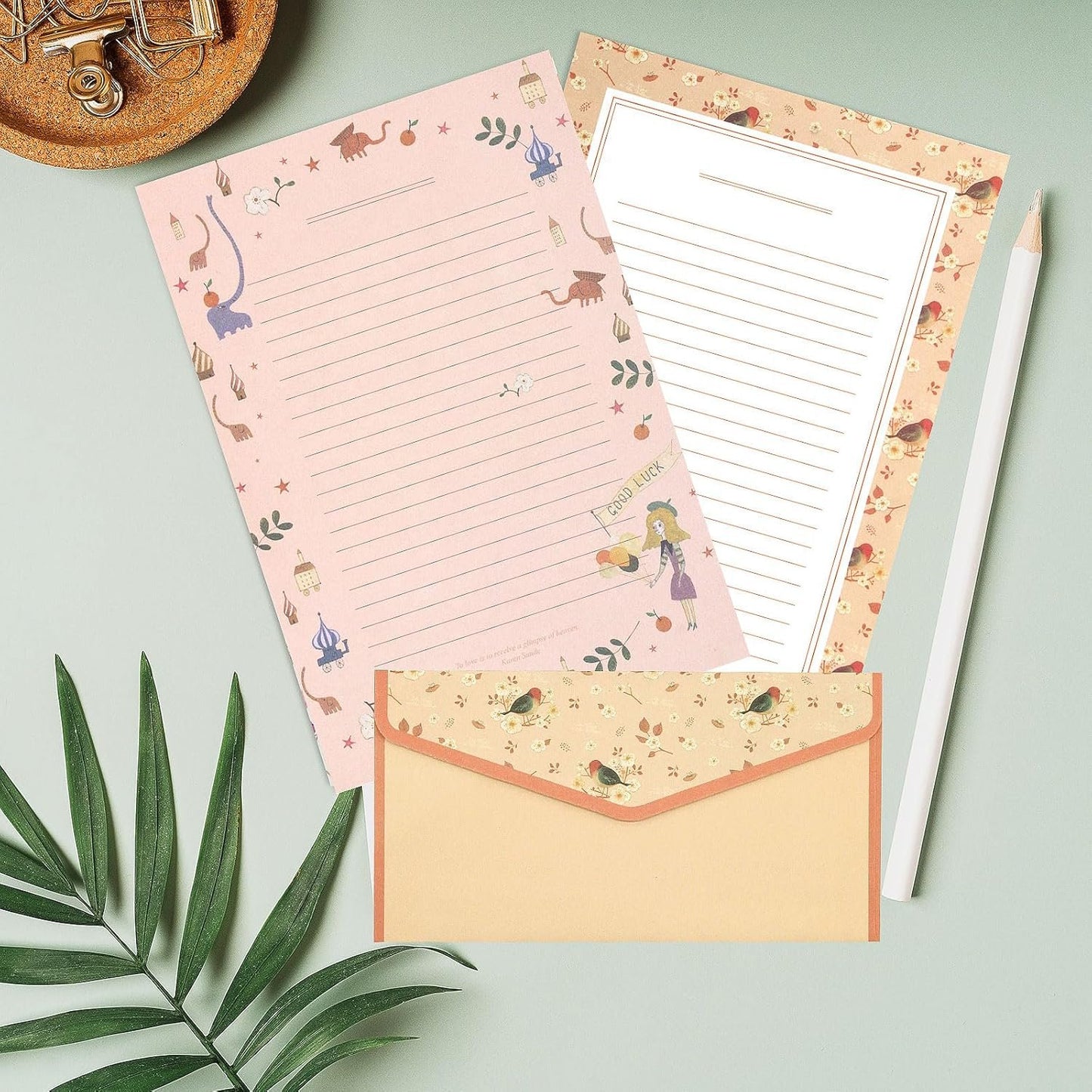 KSIWRE Stationery Writing Paper with Envelopes, Sweet Floral Style Lined Stationary Paper，36 PCS Letter Writing Paper with 18 PCS Envelopes, for Invitations Gifts Holiday Wishes