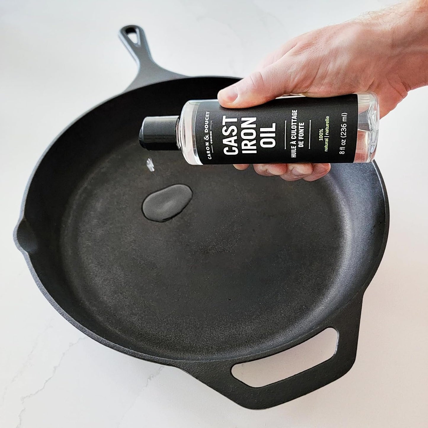Caron & Doucet - Cast Iron Cleaning & Conditioning Set: Seasoning Oil & Cleaning Soap | 100% Plant-Based | Best for Cleaning, Washing, Restoring & Seasoning Cast Iron Skillets, Pans & Grills! 8oz Each