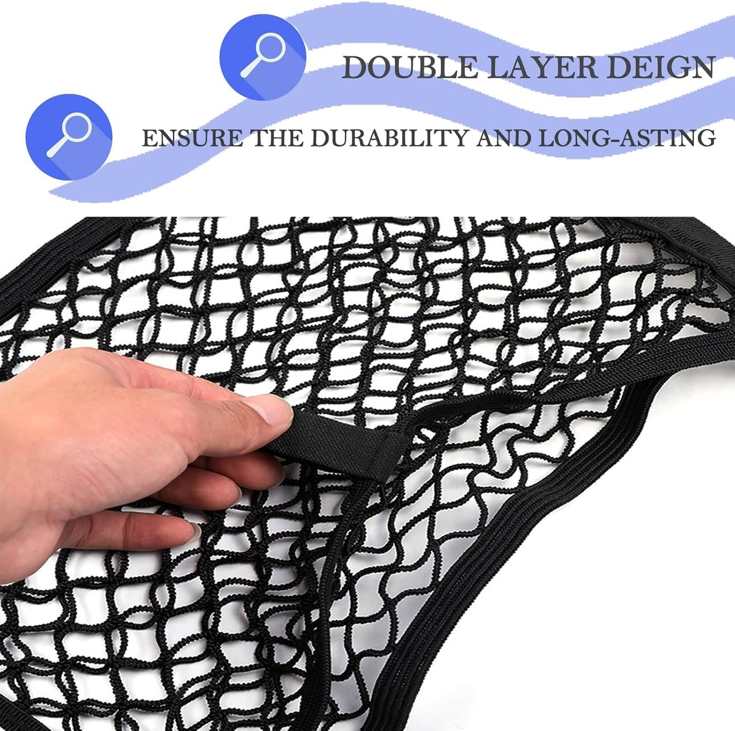 2 Pack Small Cargo Net Pocket Storage Mesh Net Elastic Automotive Cargo Nets Storage Pouch for Car Trunk Net, RV, Boat Storage Mesh Pocket Net with 8 Mounting Screws and Hooks (18 x 9.8 Inches)