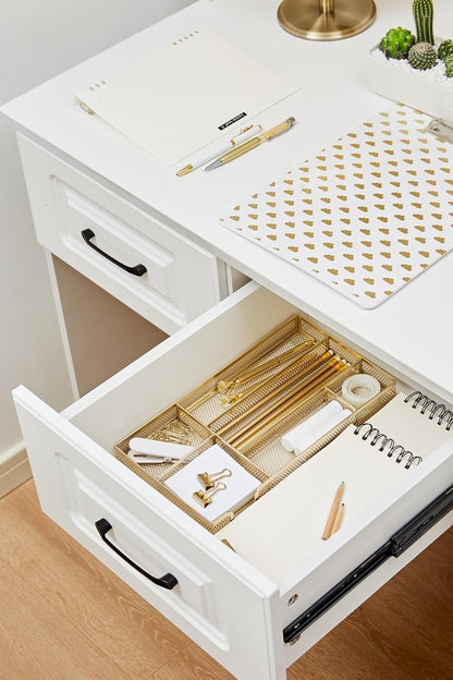 Annova Desk Drawer Organizer Tray for Office Organization - Metal Mesh - Storage Tray with Dividers for Pens, Desktop Accessories, Bathroom, Kitchen, Makeup and Office Supplies (Gold)