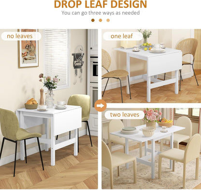 HOMCOM Foldable Solid Wood Dining Table, Drop Leaf Table for Small Spaces, Folding Table for Kitchen, Dining Room, White