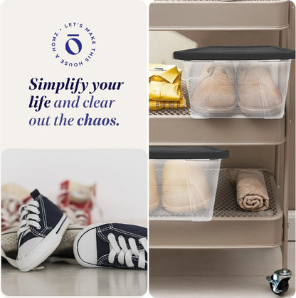 HOMZ Snaplock Stackable 6 Quart Clear Organizer Storage Container Bin with Tight Seal Gray Lid for Home Organization, 10 Pack