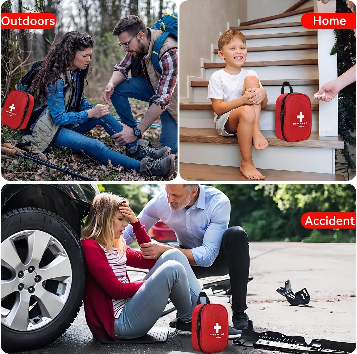 AUSELECT First Aid Kit, 130PCS Travel First Aid Kitï¼ŒEmergency Survival Hiking Kit, Family First Aid Camping Bag,Waterproof Medical Pouch for Travelï¼ŒOutdoor,Workplace, Home, Garage, Emergency Bag