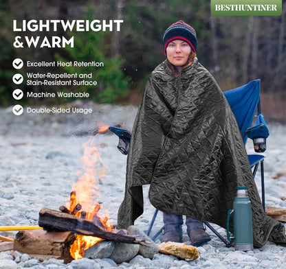 BESTHUNTINER Warm Blanket with Fleece Lining,Large Stadium Blanket,Waterproof,Thermal,Sleeping Gear for Camping,Emergency,Space,Car Blanket,Airplane,Hiking,Picnic.