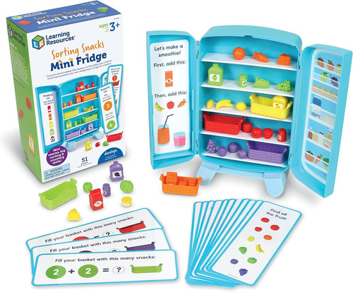 Learning Resources Sorting Snacks Mini Fridge,51 Pieces, Ages 3+, Toddler Toys, Educational Toys, Snack Toys,Plastic Food Toys,Kids Kitchen Accessories