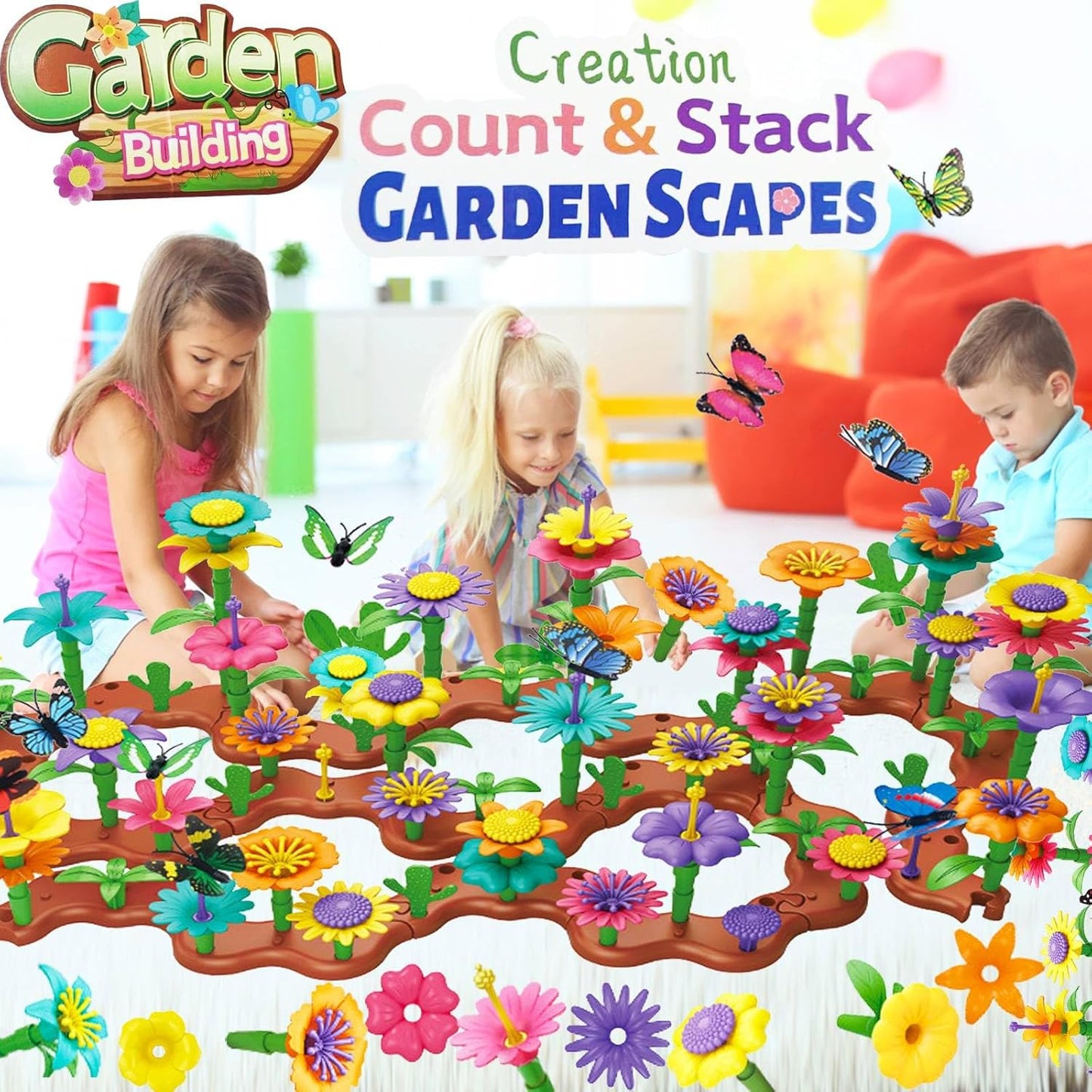 322 Pcs Flower Garden Building Toys for Kids, Build A Flower Garden Toy Sets - Educational Stem Preschool Construction Creative Play Toys for Girls Age 3, 4, 5, 6, 7, 8, Ideal Christmas Birthday Gift