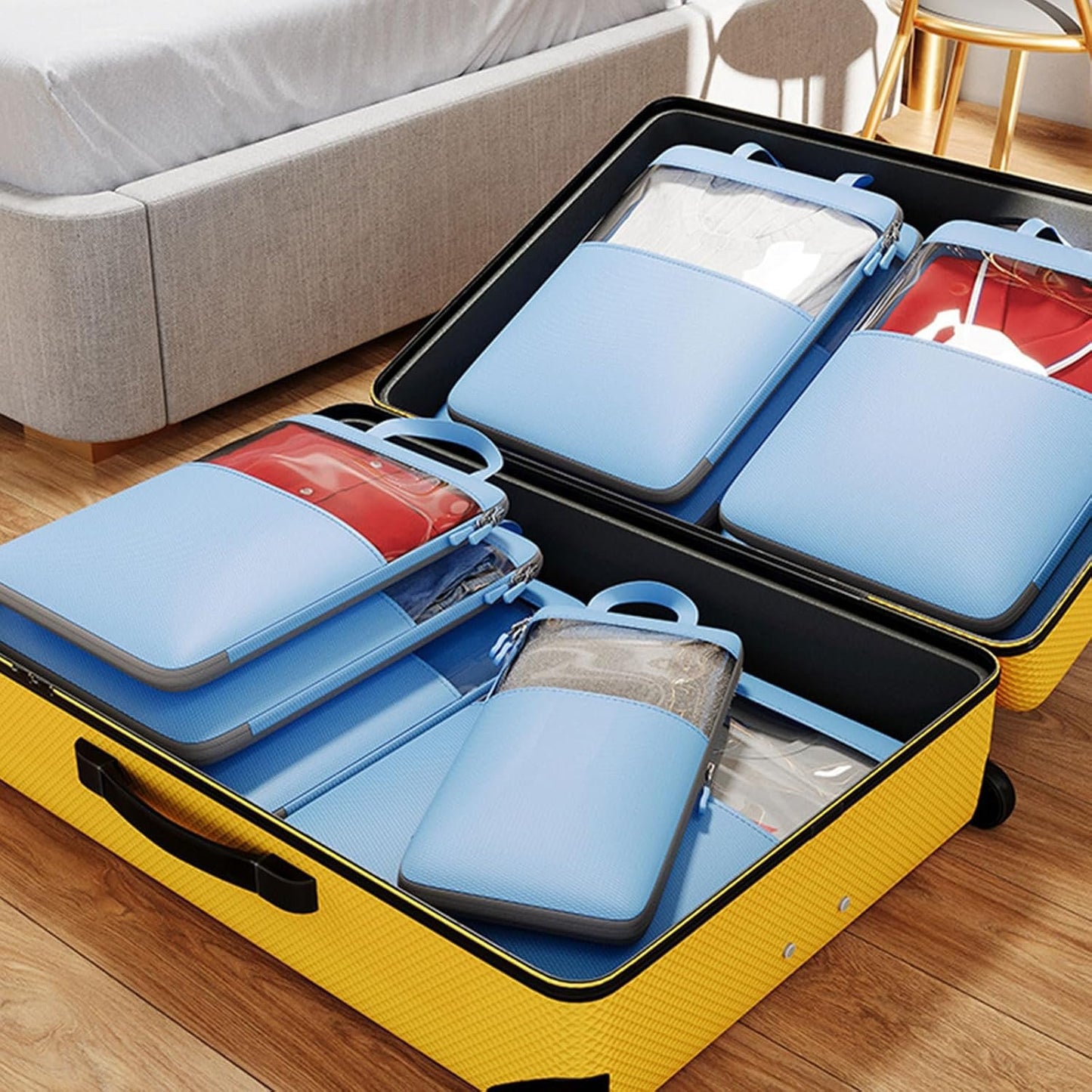 Set of 4 Efficient Luggage Organization Bags Functional Organized Packing Container Expandable Compression Cubes Bags