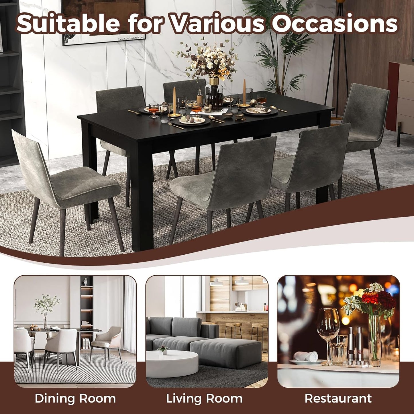 Giantex 160 CM Dining Table, Rectangular Dining Table with Sturdy L-Shaped Legs, Modern Kitchen & Dining Room Table, Seats up to 8, Black Finish