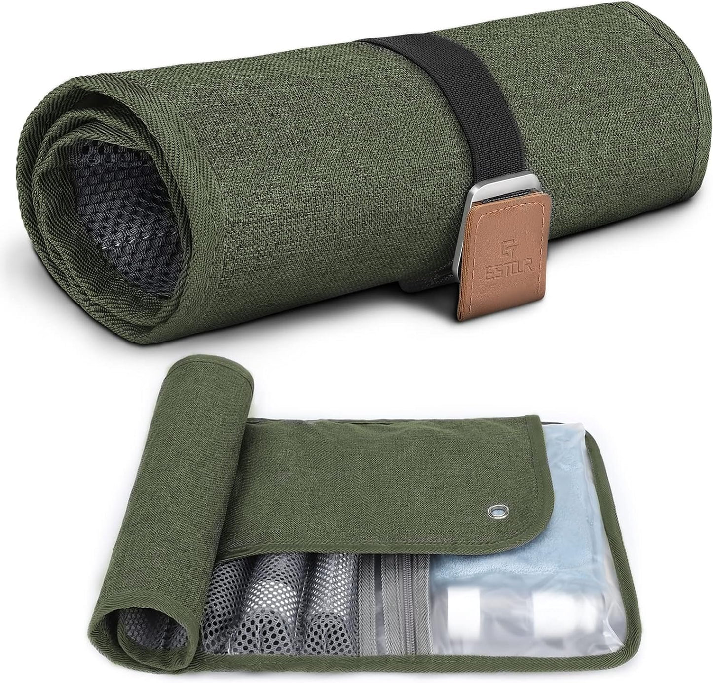 Toiletry Bag for Men, Travel Essentials Travel Toiletry Bag, Water-Resistant Compact Bathroom Roll Organizer for Hygiene, Shaving kit, Gifts for Men, 5.Army Green(Polyster), Fashion