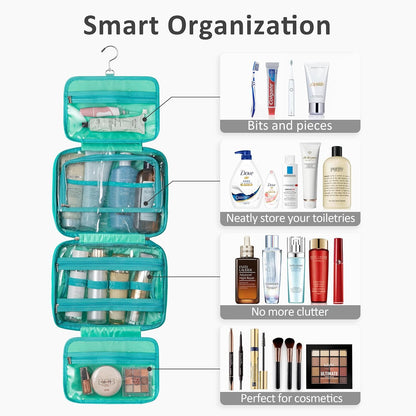 HBlife Travel Toiletry Bag with Jewelry Organizer for Women, Puffy Hanging Travel Bag for Toiletries with Trolley Belt, Waterproof Makeup Cosmetic Bag, Carry-on Travel Accessories Essentials(Teal, M)