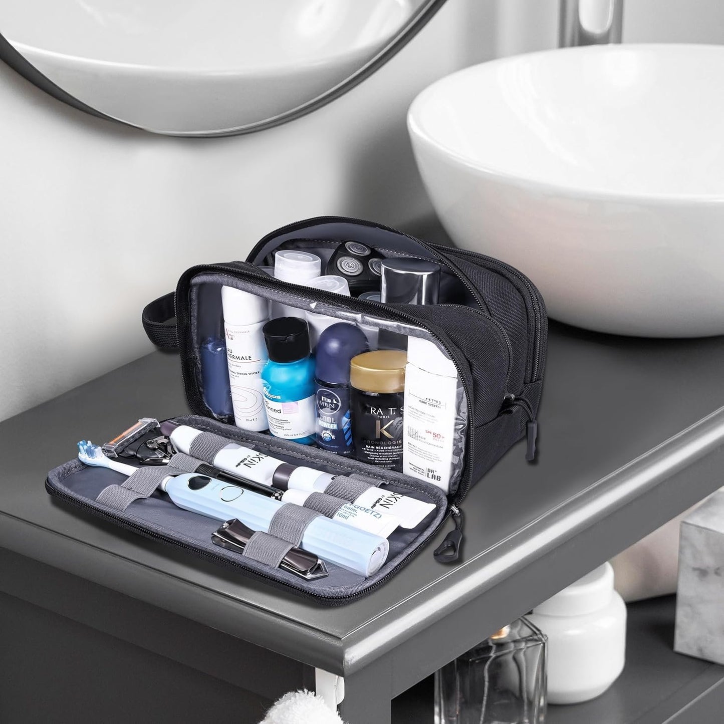 HILOMON Mens Toiletry Travel Bag, YKK Zippers Tactical Toiletry Bag with Compartments, Waterproof Bath Hygiene Cosmetic Pouch for Men