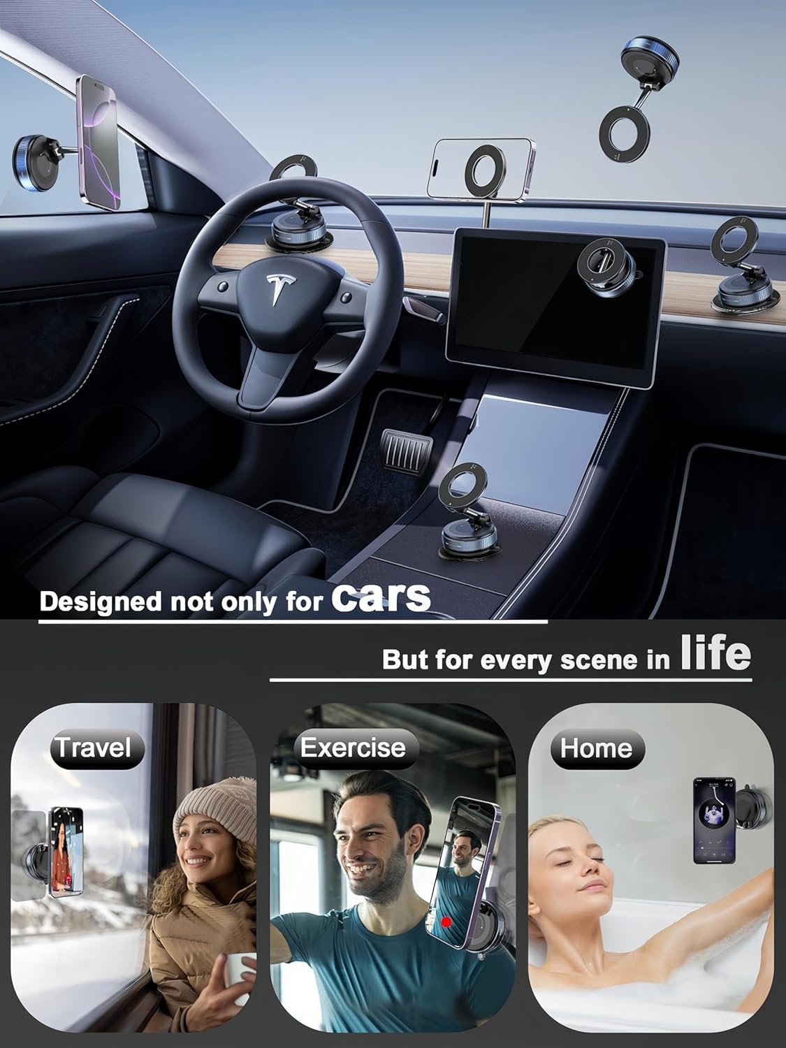 snanlen Upgraded 360° Vacuum Magnetic Phone Holder, Magnetic Car Phone Mount, Hands-Free Suction Cup Phone Holder for Car/Gym/Mirror/Shower, Car Mount Compatible with iPhone 16 Pro Max/Android