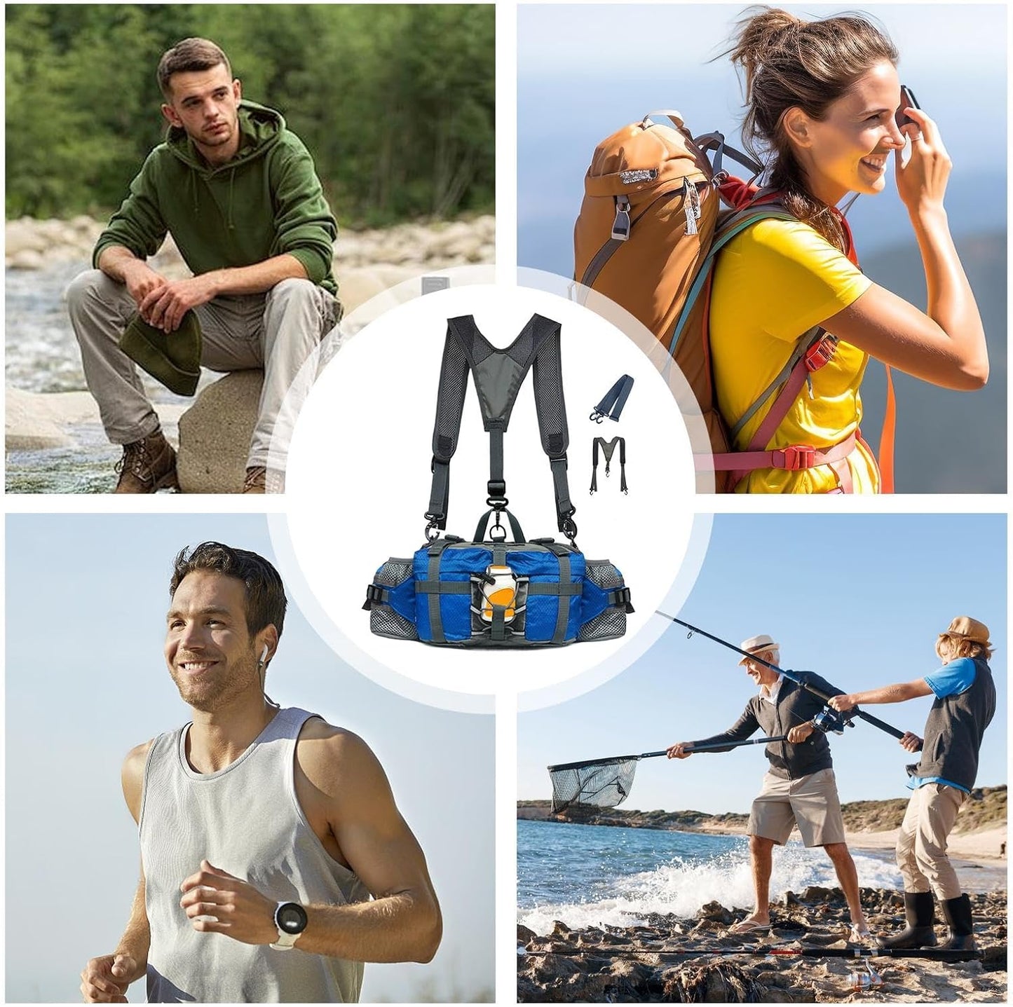 Outdoor Activity Gear | Travel Waist Bag | Fitness Waist Bag, Lightweight Outdoor Bag, Multi-Functional Waist Pack, Water-Resistant Fanny Pack, Adjustable Waist Bag, Active Lifestyle Gear, blue,
