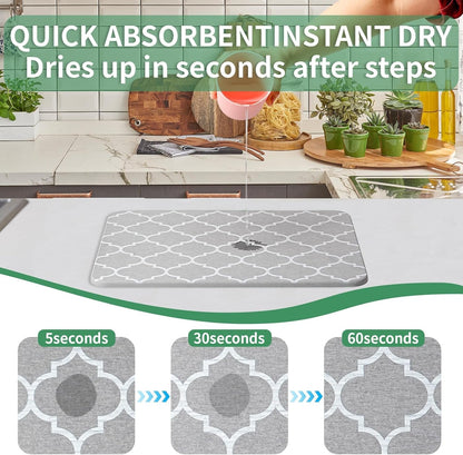 Foldable Grey Stone Drying Mat for Kitchen Counter - Extra Absorbent 16x12inch Dish Quick Dry Mat with Non-slip Diatomaceous Earth Surface